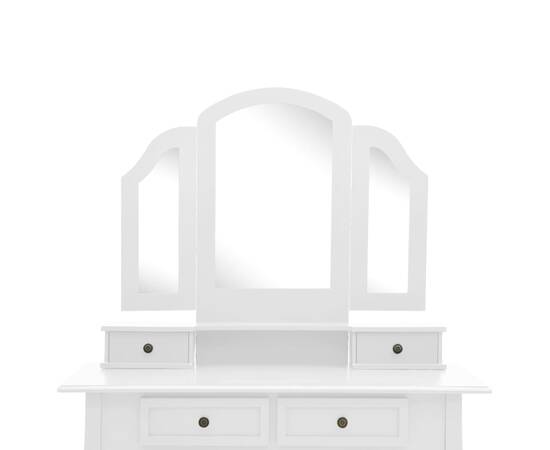 Set masă toaletă cu taburet alb 100x40x146 cm lemn paulownia, 8 image