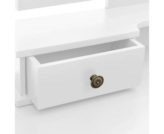 Set masă toaletă cu taburet alb 100x40x146 cm lemn paulownia, 2 image