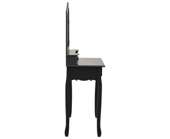 Set masă toaletă cu taburet negru 80x69x141 cm lemn paulownia, 6 image