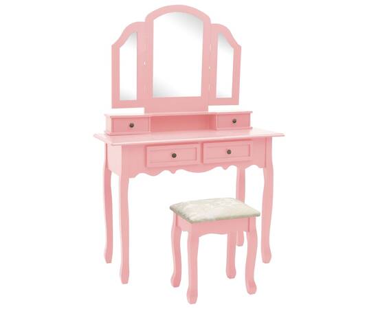 Set masă toaletă cu taburet roz 100x40x146 cm lemn paulownia