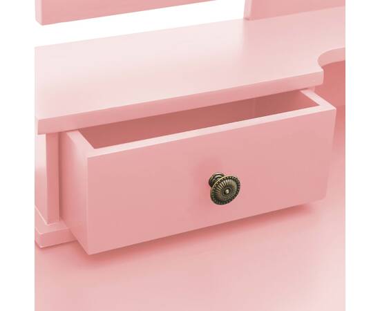 Set masă toaletă cu taburet roz 100x40x146 cm lemn paulownia, 2 image