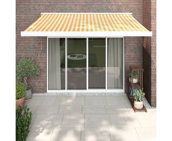 Copertină retractabilă, galben/alb, 3x2,5 m, textil/aluminiu