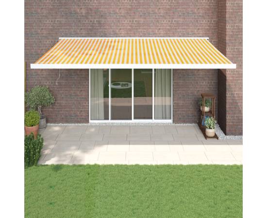 Copertină retractabilă, galben/alb, 5x3 m, textil/aluminiu