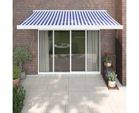 Copertină retractabilă albastru/alb, 3x2,5 m, textil/aluminiu