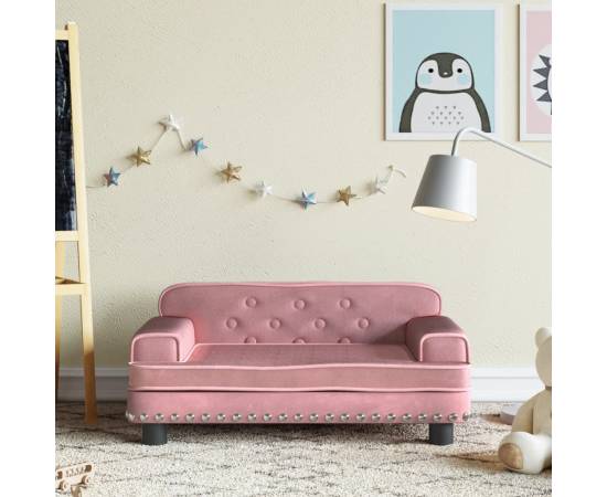 Canapea pentru copii, roz, 70x45x30 cm, catifea