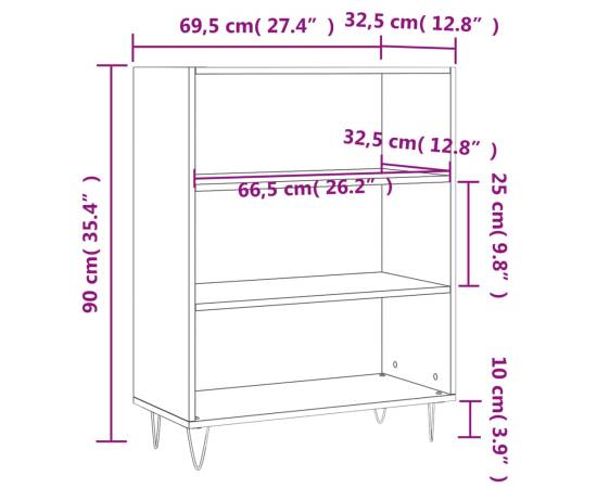 Bibliotecă, gri beton, 69,5x32,5x90 cm, lemn compozit, 9 image