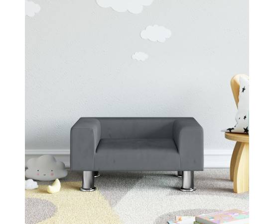 Canapea pentru copii, gri închis, 50x40x26,5 cm, catifea