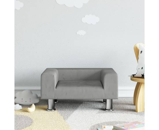 Canapea pentru copii, gri deschis, 50x40x26,5 cm, catifea