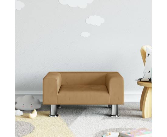 Canapea pentru copii, maro, 50x40x26,5 cm, catifea