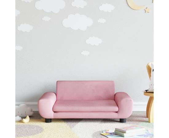 Canapea pentru copii, roz, 70x45x33 cm, catifea