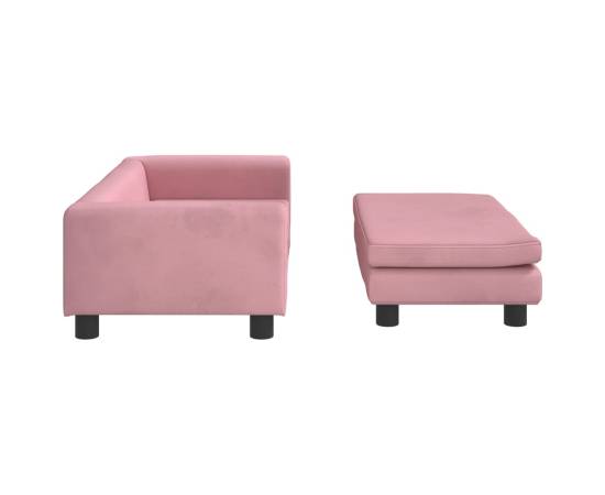 Canapea pentru copii cu taburet roz 100x50x30 cm catifea, 4 image