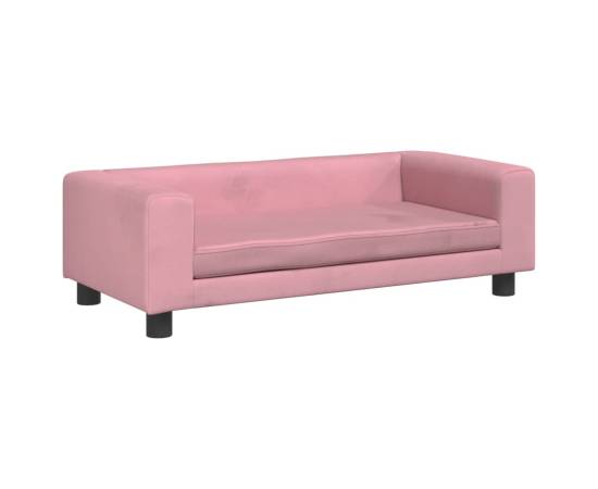 Canapea pentru copii cu taburet roz 100x50x30 cm catifea, 6 image