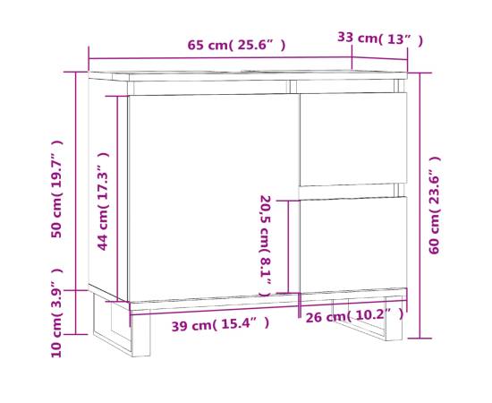 Dulap de baie, gri beton, 65x33x60 cm, lemn prelucrat, 11 image