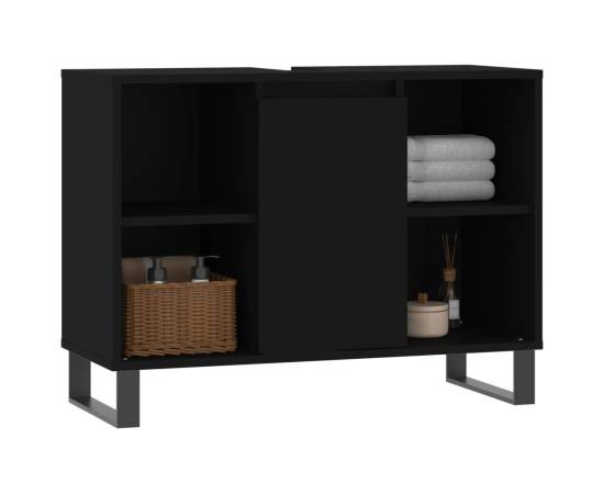 Dulap pentru baie, negru, 80x33x60 cm, lemn compozit, 3 image