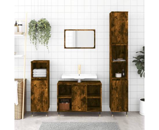 Dulap pentru baie, stejar fumuriu, 80x33x60 cm, lemn compozit