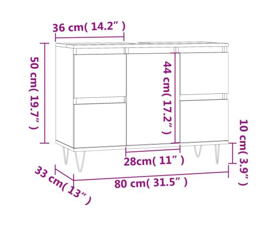 Dulap pentru baie, gri beton, 80x33x60 cm, lemn compozit, 11 image