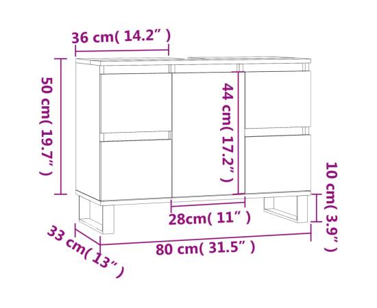 Dulap pentru baie, gri beton, 80x33x60 cm, lemn compozit, 11 image