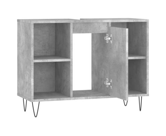 Dulap pentru baie, gri beton, 80x33x60 cm, lemn compozit, 6 image