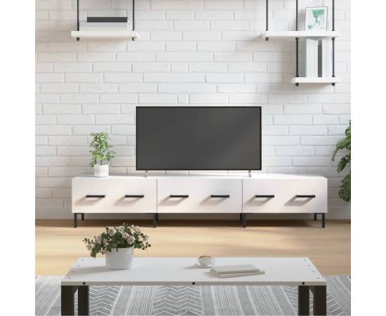 Comodă tv, alb extralucios, 150x36x30 cm, lemn prelucrat