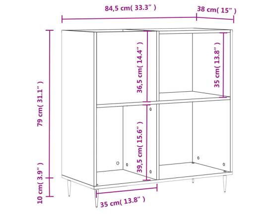 Dulap de discuri alb extralucios 84,5x38x89 cm lemn compozit, 10 image