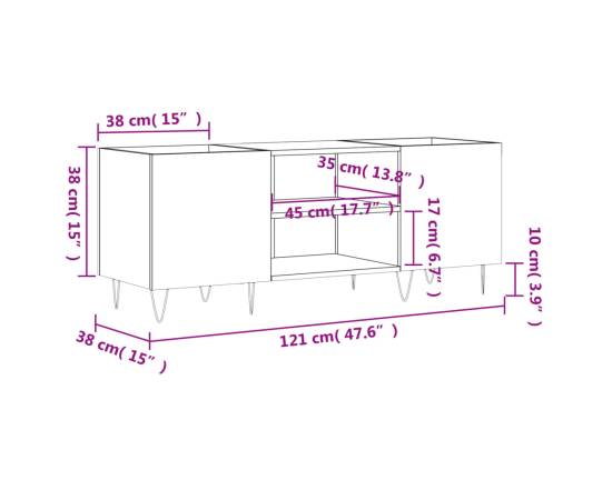 Dulap pentru discuri gri sonoma, 121x38x48 cm, lemn prelucrat, 9 image