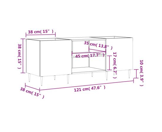 Dulapuri pentru discuri alb lucios 121x38x48 cm, lemn prelucrat, 9 image