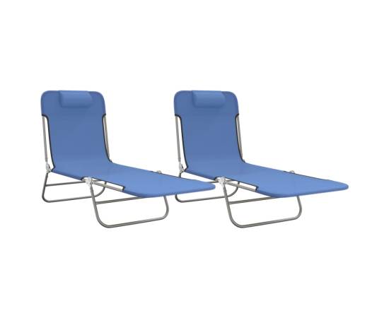 Șezlonguri pliante, 2 buc., albastru, textilenă și oțel, 2 image