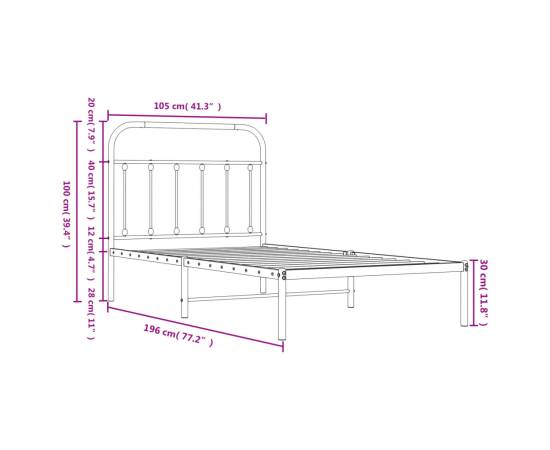 Cadru de pat metalic cu tăblie, alb, 100x190 cm, 9 image