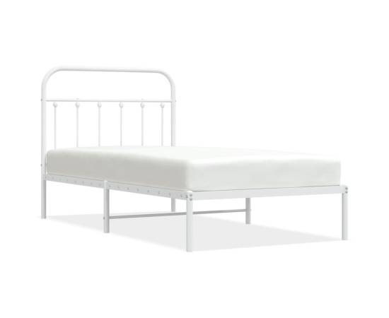 Cadru de pat metalic cu tăblie, alb, 100x190 cm, 2 image