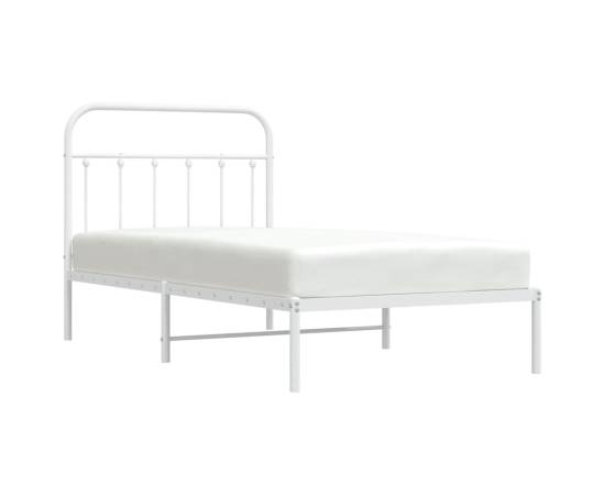 Cadru de pat metalic cu tăblie, alb, 100x190 cm, 3 image