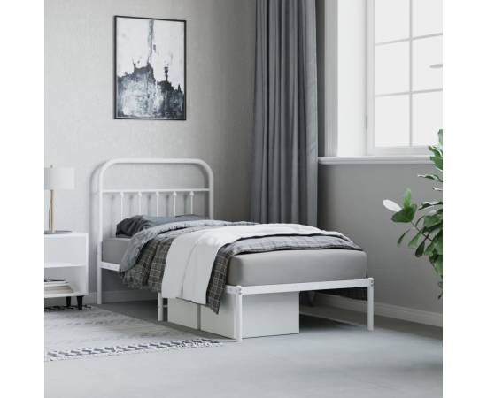 Cadru de pat metalic cu tăblie, alb, 90x190 cm, 4 image