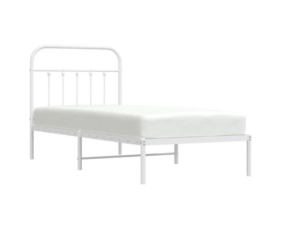 Cadru de pat metalic cu tăblie, alb, 90x190 cm, 3 image