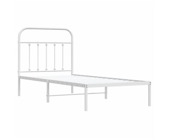 Cadru de pat metalic cu tăblie, alb, 90x190 cm, 5 image