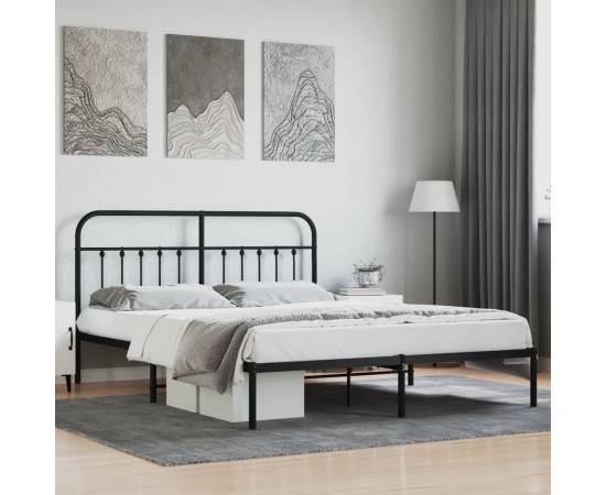 Cadru de pat metalic cu tăblie, negru, 180x200 cm