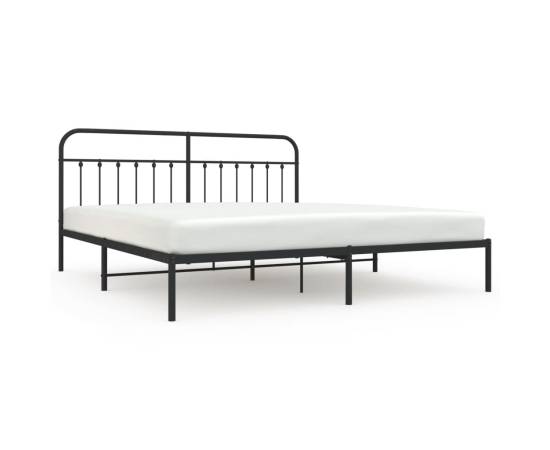 Cadru de pat metalic cu tăblie, negru, 200x200 cm, 2 image