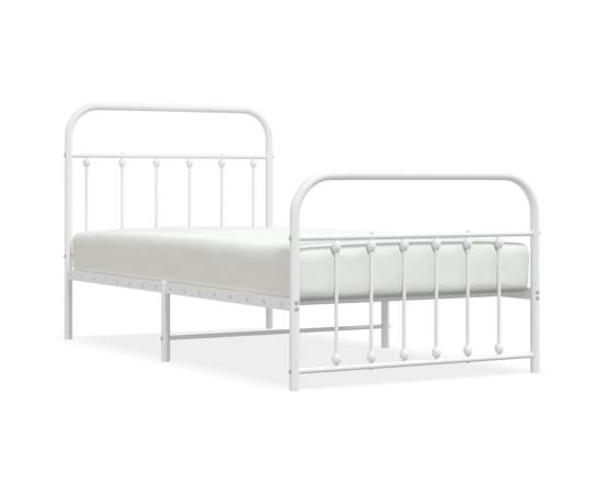 Cadru de pat metalic cu tăblie de cap/picioare, alb, 100x190 cm, 2 image