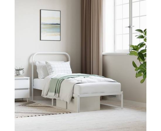 Cadru pat metalic cu tăblie, alb, 90x200 cm
