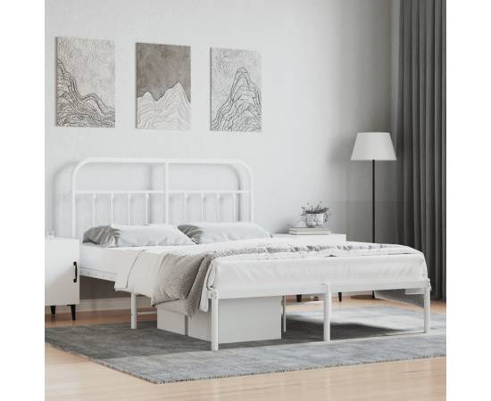 Cadru de pat metalic cu tăblie, alb, 140x200 cm