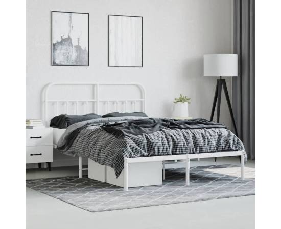 Cadru de pat metalic cu tăblie, alb, 140x200 cm, 4 image