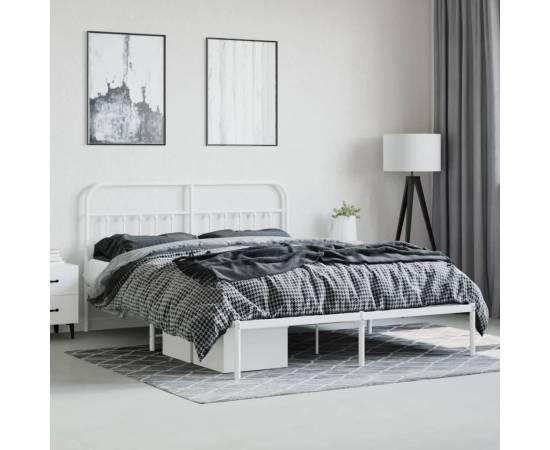 Cadru de pat metalic cu tăblie, alb, 160x200 cm, 4 image