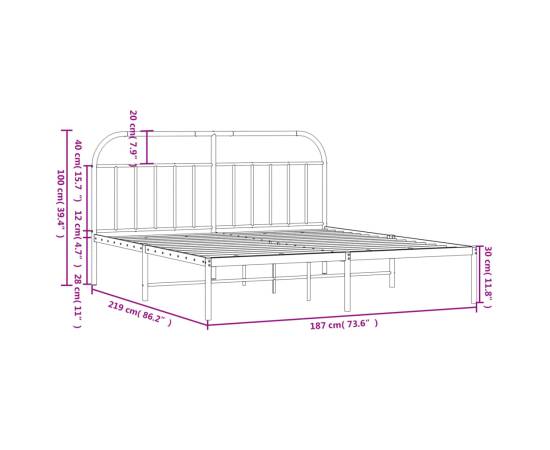 Cadru de pat metalic cu tăblie, alb, 183x213 cm, 10 image