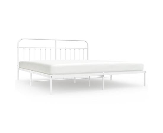 Cadru de pat metalic cu tăblie, alb, 193x203 cm, 2 image