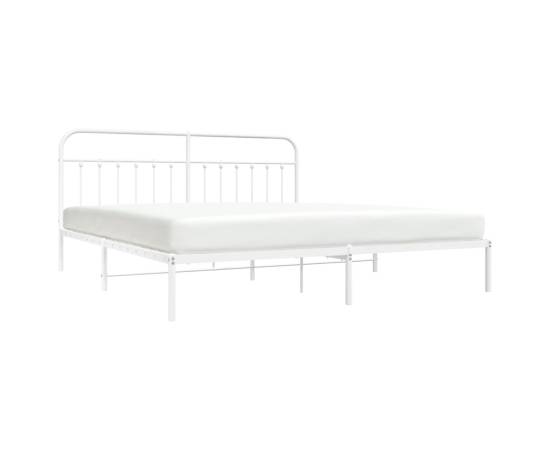 Cadru de pat metalic cu tăblie, alb, 200x200 cm, 3 image