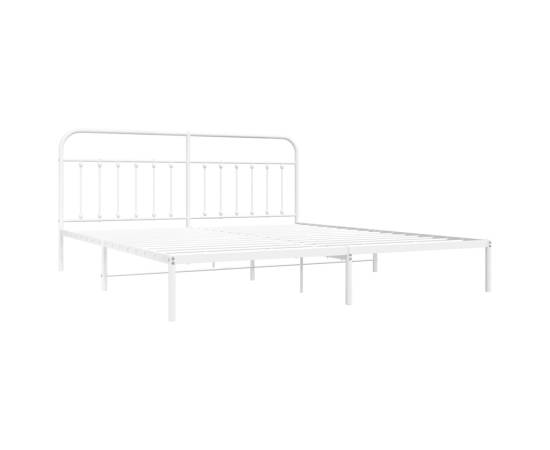 Cadru de pat metalic cu tăblie, alb, 200x200 cm, 5 image