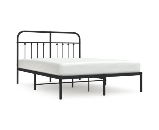 Cadru de pat metalic cu tăblie, negru, 135x190 cm, 2 image