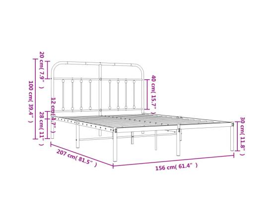 Cadru de pat metalic cu tăblie, negru, 150x200 cm, 10 image