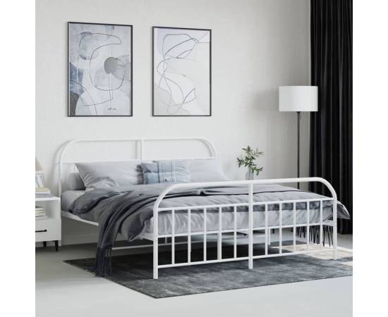 Cadru de pat metalic cu tăblie de cap/picioare, alb, 180x200 cm, 3 image