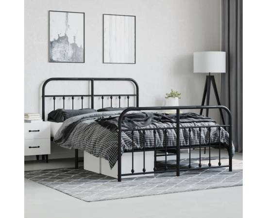Cadru pat metalic cu tăblie de cap/picioare, negru, 135x190 cm, 4 image