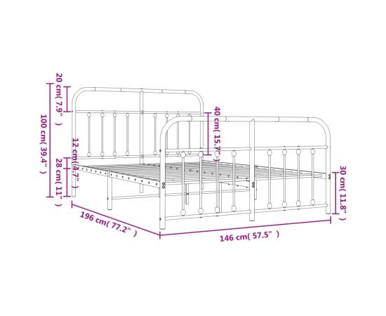 Cadru pat metalic cu tăblie de cap/picioare, negru, 140x190 cm, 10 image