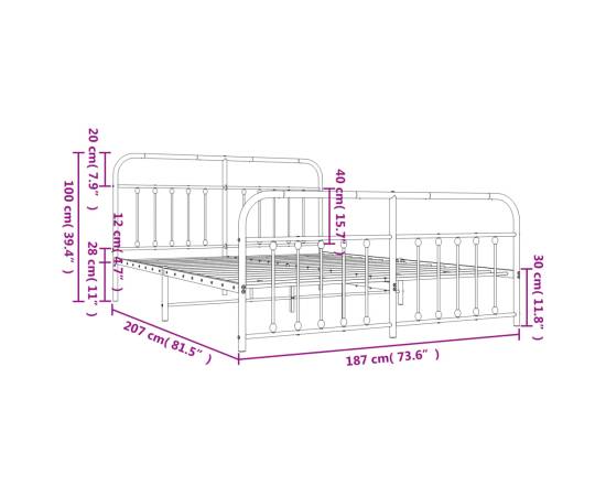 Cadru pat metalic cu tăblie de cap/picioare, negru, 180x200 cm, 10 image